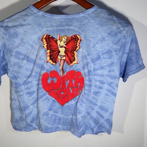 Boys Lie Lady Butterfly Blue Tie Dye With Love Cropped Tee Size M - Picture 6 of 10